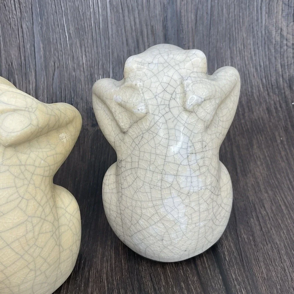 Ivory Crackle Hear See No Evil Frogs Statue‎ 4